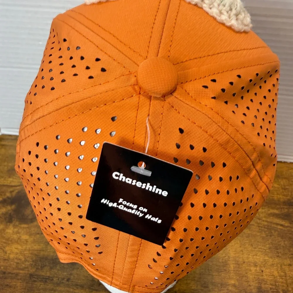 Custom Handmade Crochet Granny Square Trucker Hat Snapback Cap Women Orange Boho